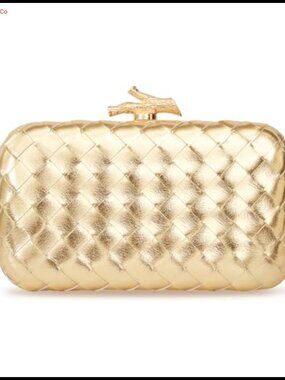 Evening Clutch Purse Satin Pleated Woven Box Bag Chain Strap Wedding Gala